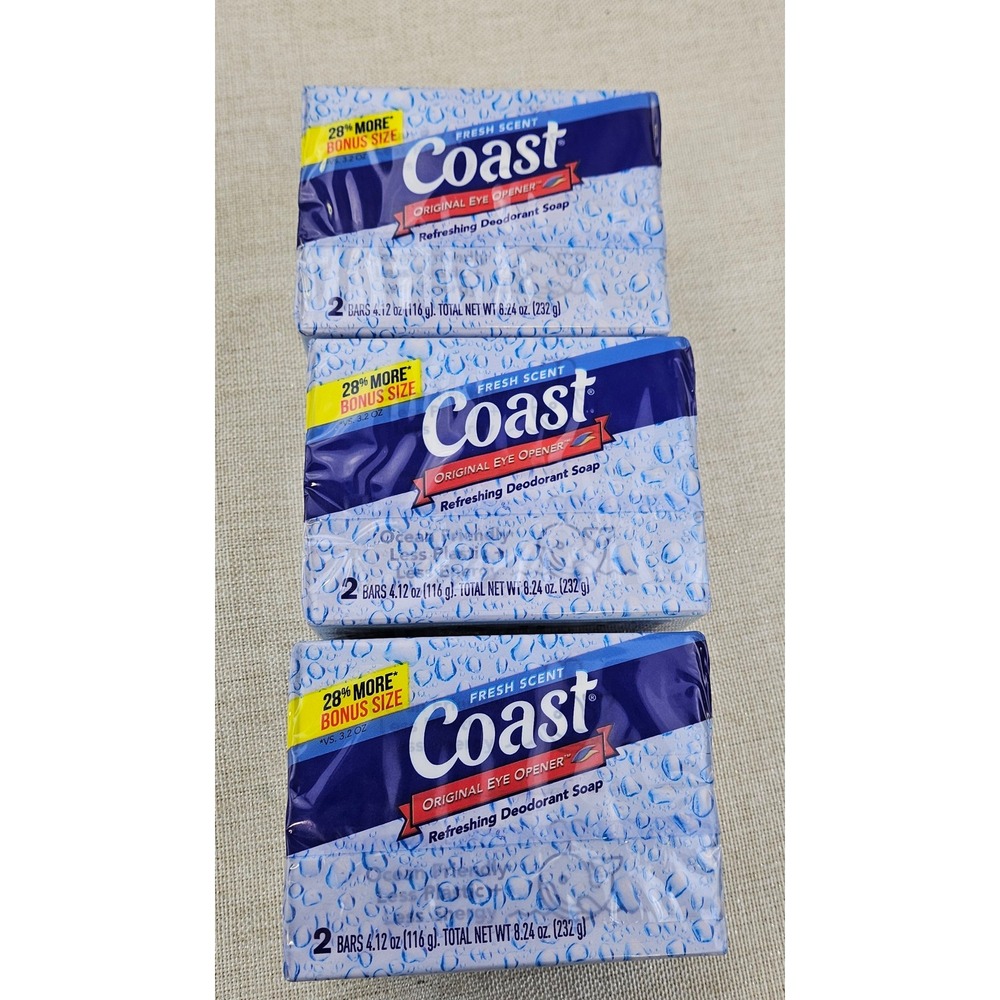 Coast‎ Fresh Scent Original Eye Opener Deodorant Soap 2 Bars 8.24oz - 3 Packs